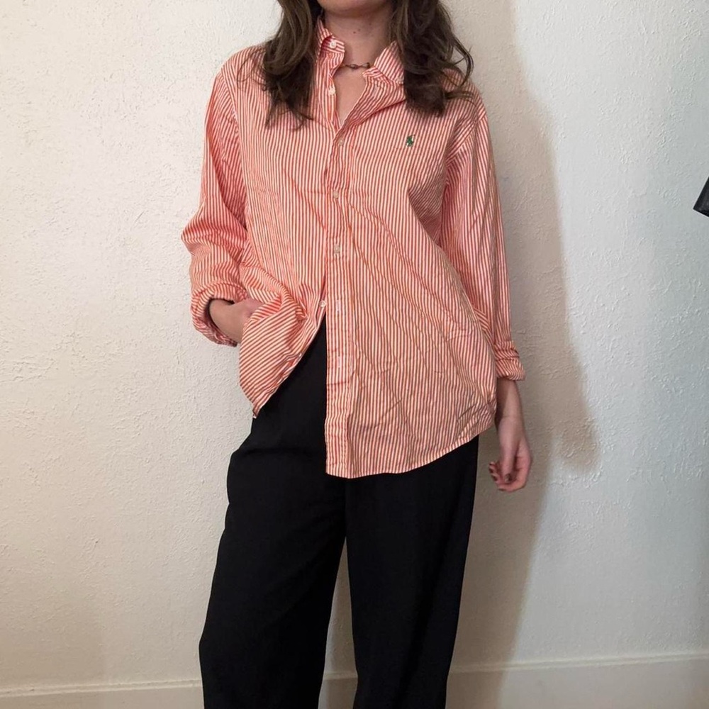 Vintage Ralph Lauren Orange Striped Button Down - Picture 2 of 6